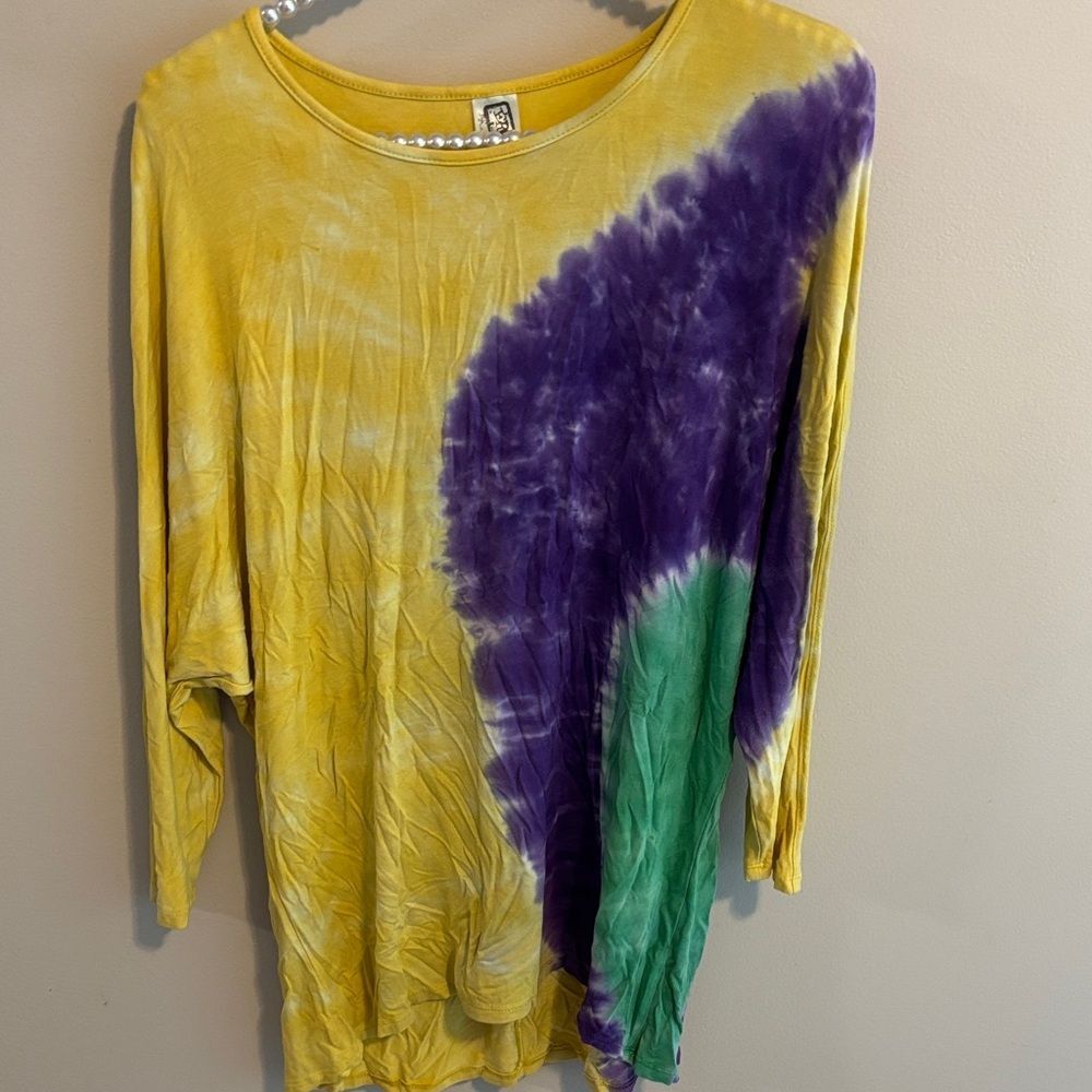 Erge Yellow green Purple Tie-Dye Long Sleeve Top size large